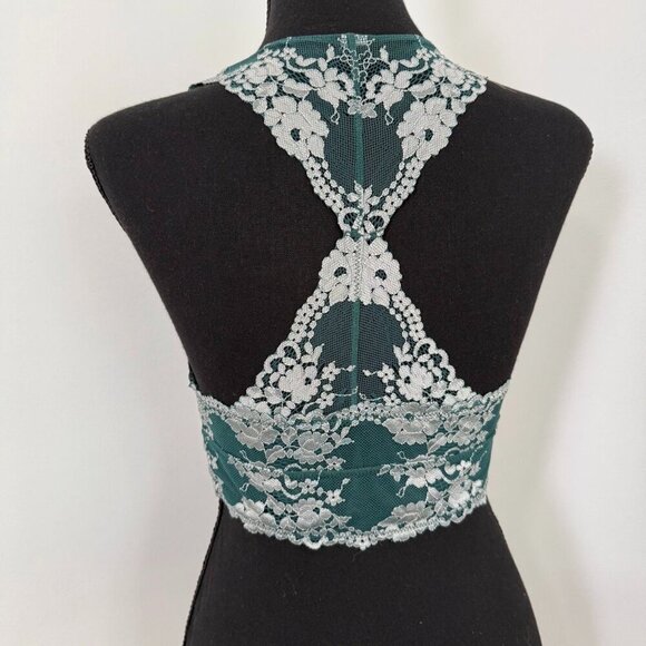 Life is Good Bralette Women's Medium Green Lace Unpadded Floral Forest Fairy - Picture 5 of 8